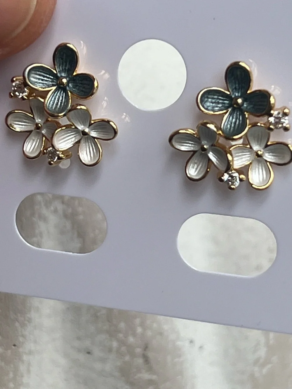 ⭐️-Gold Floral Cluster Stud Earrings with Blue & White with crystal-gold finish